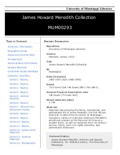 Finding Aid for the James Howard Meredith Collection (MUM00293)