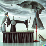 Surrealist the chance meeting on a lab table of an umbrella and a sewing machine by Kris Belden-Adams