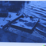Scientific feature cyanotype printmaking of lake contamination pollution by Somayeh Faal