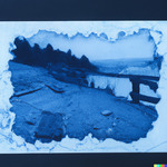 Scientific feature cyanotype printmaking of lake contamination pollution by Somayeh Faal