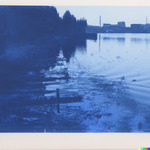 Cyanotype printmaking of lake contamination pollution by Somayeh Faal