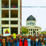 Oil painting of a 2020-2021 protest in Jackson Mississippi by Anna Hite
