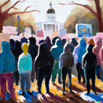 Oil painting of a 2020-2021 protest in Mississippi by Anna Hite