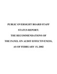 Status report: The recommendations of the Panel on Audit Effectiveness, as of February 15, 2002