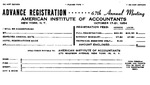 Advance registration form, carbonized, 67th Annual meeting of the American Institute of Accountants, New York, October 17-21, 1954.