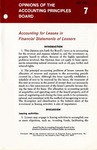 Accounting for leases in financial statements of lessors; Opinions of the Accounting Principles Board 07; APB Opinion 07 by American Institute of Certified Public Accountants. Accounting Principles Board