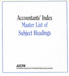 Accountants' Index. Master List of Subject Headings,1989 Edition by American Institute of Certified Public Accountants (AICPA)