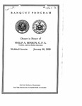 Banquet Program: Dinner in Honor of Philip A. Benson, C.P.A., President, American Bankers Association, Waldorf-Astoria, January 30, 1939.