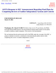AICPA Response to SEC Announcement Regarding Final Plans for Completing Reviews of Auditor Independence Systems and Controls