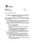 Auditor’s Responsibilities Relating to Other Information Included in Annual Reports; Statement on Auditing Standards, 137 by American Institute of Certified Public Accountants. Auditing Standards Board