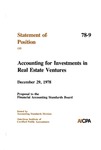 Statement of position on accounting for investments in real estate ventures, December 29, 1978: proposal to the Financial Accounting Standards Board