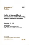 Audits of state and local governmental entities receiving federal financial assistance: supplement to AICPA Audit and accounting guide, Audits of state and local governmental units