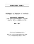 Proposed statement of position : amendments to specific AICPA pronouncements for changes related to the NAIC codification ;Amendments to specific AICPA pronouncements for changes related to the NAIC codification; Exposure draft (American Institute of Certified Public Accountants), 2001, Apr. 2 by American Institute of Certified Public Accountants. Accounting Standards Executive Committee and American Institute of Certified Public Accountants. NAIC Task Force