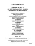 Omnibus proposal of Professional Ethics Division interpretations and rulings ;Revision to interpretation 101-5 under rule of conduct 101, "Independence:" The meaning of certain terminology used in Rule 101-A-3;Meaning of certain terminology used in Rule 101-A-3;Ruling No. 66 under rule of conduct 101, "Independence:" Member's investment in individual retirement account or Keogh Retirement Plan;Member's investment in individual retirement account or Keogh Retirement Plan;Ruling No. 67 under rule of conduct 101, "Independence:" Member's depository relationship with client financial institution;Member's depository relationship with client financial institution;Ruling No. 68 under rule of conduct 101, "Independence:" Servicing of Loan;Servicing of Loan;Ruling No. 69 under rule of conduct 101, "Independence:" Blind Trust;Blind Trust;Ruling No. 70 under rule of conduct 101, "Independence:" Joint investment with a promoter and/or general partner;Joint investment with a promoter and/or general partner;Ruling No. 182 under rule of conduct 501, "Acts Discreditable:" Termination of engagement prior to completion;Termination of engagement prior to completion;Withdrawal of interpretation 201-3 under rule 201, "General Standards:" Shopping for Accounting or Auditing Standards;Shopping for Accounting or Auditing Standards; Exposure draft (American Institute of Certified Public Accountants), 1987, May 25 by American Institute of Certified Public Accountants. Professional Ethics Executive Committee