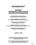 Proposed Professional Ethics Division rulings and interpretations ;Proposed ethics ruling under Rule 101;Meaning of the Period of a Professional Engagement;Audits, Reviews, or Compilations and a Lack of Independence;Member Joining Client Credit Union;Proposed Interpretation under Rule 301: Confidential Information and the Purchase, Sale, or Merger of a Practice;Confidential Information and the Purchase, Sale, or Merger of a Practice;Proposed interpretation under Rule 101: Confidential Information and the Purchase, Sale, or Merger of a Practice;Confidential Information and the Purchase, Sale, or Merger of a Practice; Exposure draft (American Institute of Certified Public Accountants), 1989, Aug. 18 by American Institute of Certified Public Accountants. Professional Ethics Executive Committee