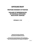 Proposed statement of position : Inquiries of representatives of financial institution regulatory agencies ;Inquiries of representatives of financial institution regulatory agencies; Exposure draft (American Institute of Certified Public Accountants), 1989, Sept. 29 by American Institute of Certified Public Accountants. Banking Committee and American Institute of Certified Public Accountants. Savings and Loan Associations Committee