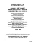 Omnibus proposal of Professional Ethics Division interpretations and rulings;Proposed ethics ruling under Rule 101: Member Joining Client Credit Union;Member Joining Client Credit Union;Proposed ethics ruling under Rule 101: Member as Guarantor of Client's Loan  Member as Guarantor of Client's Loan;Proposed ethics ruling under Rule 102: Individual Considering or Accepting Employment With the Client  Individual Considering or Accepting Employment With the Client;Proposed ethics ruling under Rule 102: Service on Board of Tax Appeals;Service on Board of Tax Appeals;Proposed revision of interpretation 501-1 under Rule 101: Client's Records and Accountant's Workpapers;Client's Records and Accountant's Workpapers;Proposed revision of ethics ruling no. 17 under Rule 101: Member as Stockholder in Country Club;Member as Stockholder in Country Club;Proposed deletion of ethics ruling no. 34 under Rule 101: Member as Auditor of Common Trust Funds;Member as Auditor of Common Trust Funds;Proposed deletion of ethics ruling no. 17 under Rule 101: Member as Auditor of Mutual Fund and Shareholder of Investment Adviser/Manager;Member as Auditor of Mutual Fund and Shareholder of Investment Adviser/Manager; Exposure draft (American Institute of Certified Public Accountants), 1990, July 23