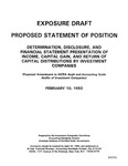 Proposed statement of position : determination, disclosure, and financial statement presentation of income, capital gain, and return of capital distributions by investment companies : proposed amendment to AICPA audit and accounting guide, Audits of investment companies;Determination, disclosure, and financial statement presentation of income, capital gain, and return of capital distributions by investment companies : proposed amendment to AICPA audit and accounting guide, Audits of investment companies; Exposure draft (American Institute of Certified Public Accountants), 1992, Feb. 10 by American Institute of Certified Public Accountants. Investment Companies Committee