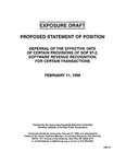 Proposed statement of position : Deferral of the effective date of certain provisions of SOP 97-2, Software revenue recognition, for certain transactions ;Deferral of the effective date of certain provisions of SOP 97-2, Software revenue recognition, for certain transactions; Exposure draft (American Institute of Certified Public Accountants), 1998, Feb. 11 by American Institute of Certified Public Accountants. Accounting Standards Executive Committee and American Institute of Certified Public Accountants. Software Revenue Recognition Working Group