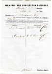 Cotton receipt, 28 November 1854 by Memphis and Charleston Railroad and F. Lane and Company