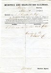Cotton receipt, 29 November 1854 by Memphis and Charleston Railroad and F. Lane and Company