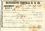 Cotton receipt, 27 March 1860 by Mississippi Central Railroad Company (1897-1967) and F. Lane and Company