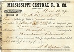 Cotton receipt, 13 December 1867 by Mississippi Central Railroad Company (1897-1967) and Meacham and Treadwell