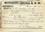 Cotton receipt, 14 December 1867 by Mississippi Central Railroad Company (1897-1967) and Meacham and Treadwell