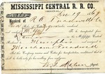 Cotton receipt, 19 December 1867 by Mississippi Central Railroad Company (1897-1967) and Meacham and Treadwell