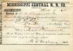 Cotton receipt, 17 December 1867 by Mississippi Central Railroad Company (1897-1967) and Meacham and Treadwell
