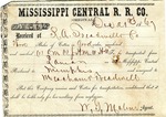 Cotton receipt, 21 December 1867 by Mississippi Central Railroad Company (1897-1967) and Meacham and Treadwell