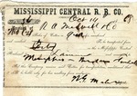 Cotton receipt, 14 October 1868 by Mississippi Central Railroad Company (1897-1967) and Meacham and Treadwell