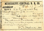 Cotton receipt, 17 October 1868 by Mississippi Central Railroad Company (1897-1967) and Meacham and Treadwell