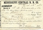 Cotton receipt, 16 October 1868 by Mississippi Central Railroad Company (1897-1967) and Meacham and Treadwell