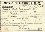 Cotton receipt, 15 October 1868 by Mississippi Central Railroad Company (1897-1967) and Meacham and Treadwell