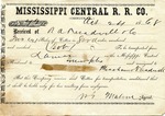Cotton receipt, 24 October 1868 by Mississippi Central Railroad Company (1897-1967) and Meacham and Treadwell