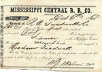 Cotton receipt, 6 October 1868 by Mississippi Central Railroad Company (1897-1967) and Meacham and Treadwell