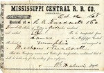 Cotton receipt, 12 October 1868 by Mississippi Central Railroad Company (1897-1967) and Meacham and Treadwell