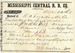 Cotton receipt, 24 December 1868 by Mississippi Central Railroad Company (1897-1967) and Meacham and Treadwell