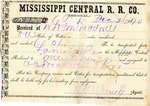 Receipt, 26 December 1870 by Mississippi Central Railroad Company