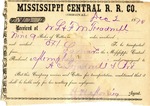 Receipt, 2 December 1870 by Mississippi Central Railroad Company
