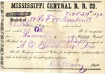 Receipt, 29 November 1870 by Mississippi Central Railroad Company