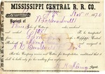 Receipt, 11 November 1870 by Mississippi Central Railroad Company
