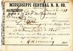 Cotton receipt, 12 June 1871 by Mississippi Central Railroad Company and Allison C. Treadwell