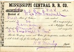 Cotton receipt, 8 November 1871 by Mississippi Central Railroad Company and Allison C. Treadwell