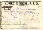 Cotton receipt, 11 June 1871 by Mississippi Central Railroad Company and Allison C. Treadwell