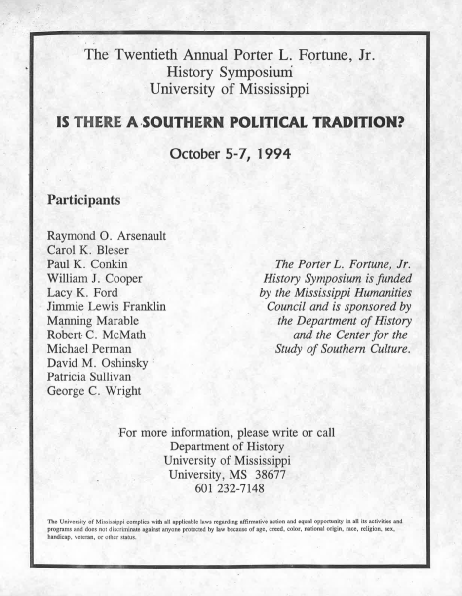 1994: Is There a Southern Political Tradition?