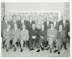 Luncheon given by Law School class of 1931 for Claude F. Clayton. Front row left to right: Judge Taylor McElroy; unknown; Judge Allen Cox; Clayton; unknown; Robert Farley; George P. Cossar. Back row on the far right is Hugh Clayton. by Author Unknown