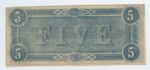 5 dollar bill, Confederate States of America, verso by Confederate States of America