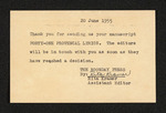 Postcard from Rita Kramer to Hubert Creekmore (20 June 1955) by Rita Kramer and Hubert Creekmore